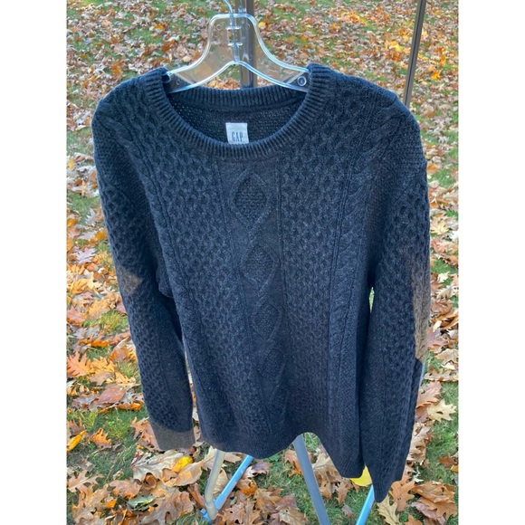 GAP Other - Men’s GAP Cable Knit Sweater Crew Neck Pullover Charcoal Gray Wool Size Large